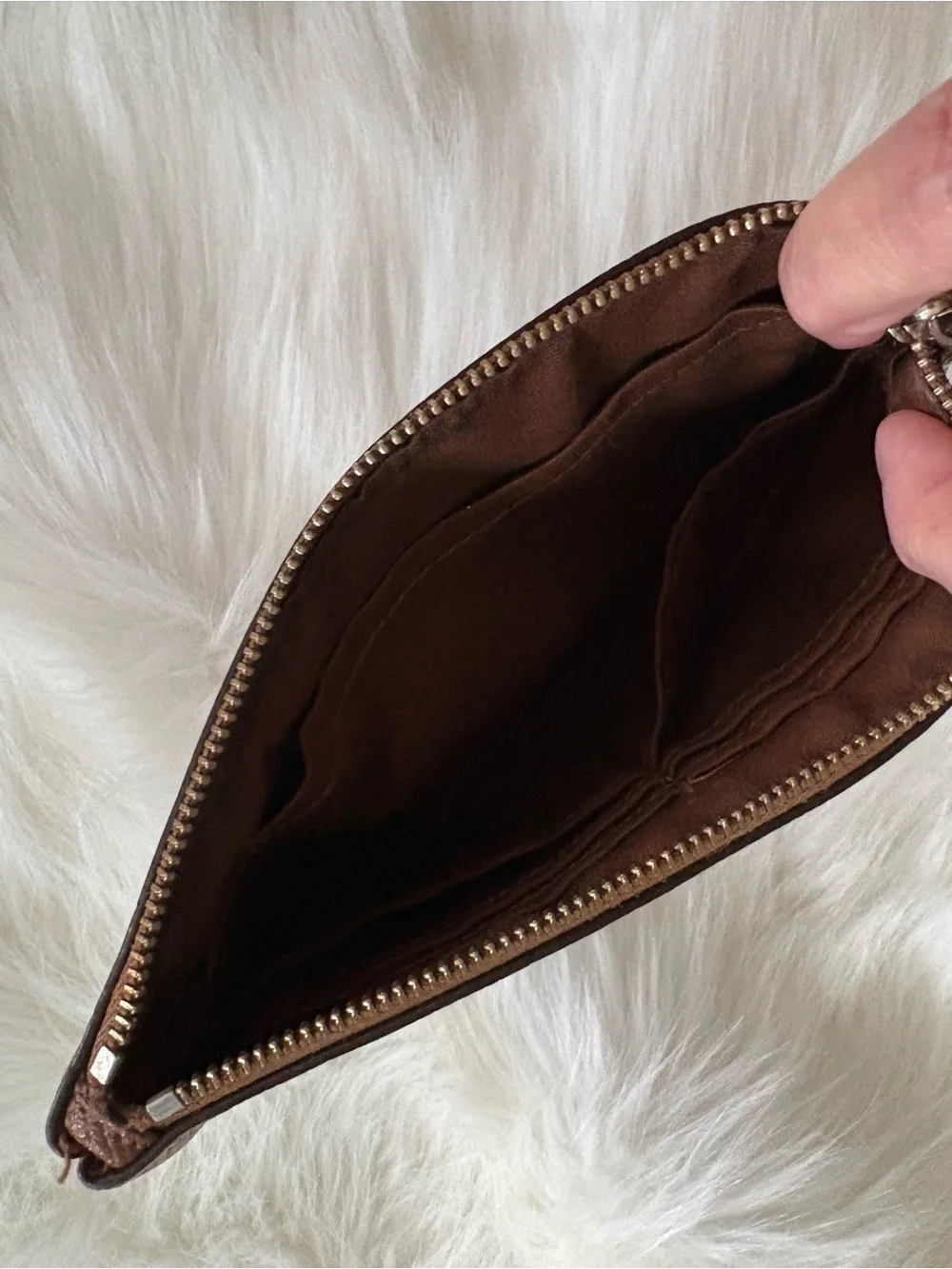 Coach Brown Textured Leather Wristlet with Gold Logo